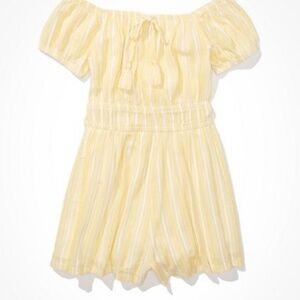🍋 American Eagle Yellow Striped Off-Shoulder Romper – Size Large 🍋